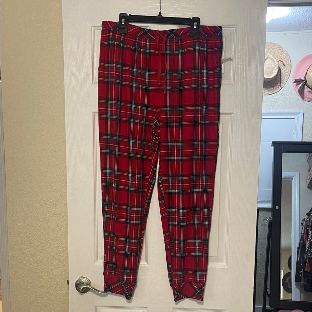 Ralph Lauren Red Green Plaid Jogger Pajama Pants with Pockets